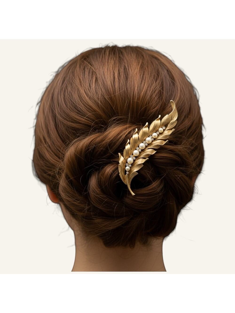 Bridal Vintage Pearl Gold Feather Bridal Comb Rhinestone Wedding Hair Accessory